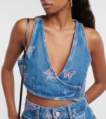 Top cropped di jeans con ricami | Ganni