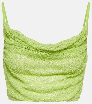 Cowl neck embellished cropped top | Self-Portrait