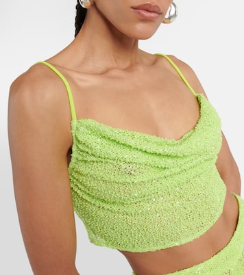 Cowl neck embellished cropped top | Self-Portrait