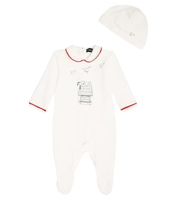 Baby Snoopy cotton onesie, beanie, and cushion cover set | Monnalisa