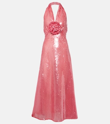 Floral-appliqué sequined midi dress | Rodarte