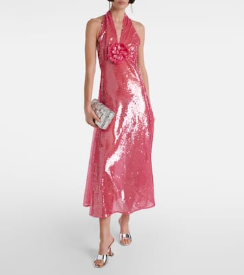 Floral-appliqué sequined midi dress | Rodarte