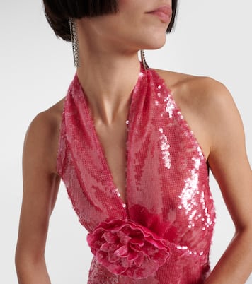 Floral-appliqué sequined midi dress | Rodarte