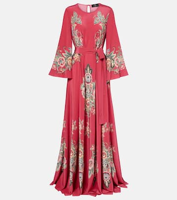 束带印花真丝加长连衣裙 | Etro