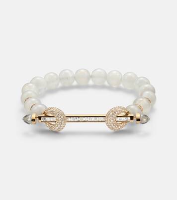 Armband Chakra aus Mondstein mit 18kt Gelbgold, Diamanten und Quarz | Ananya