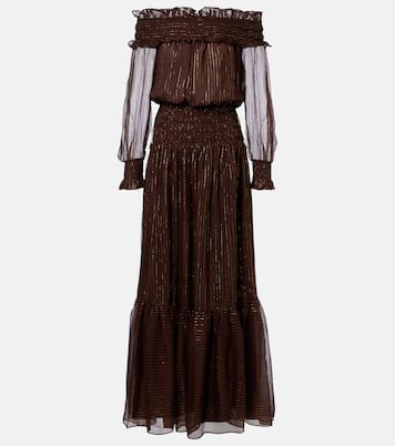 Shirred silk-blend georgette maxi dress | Self-Portrait