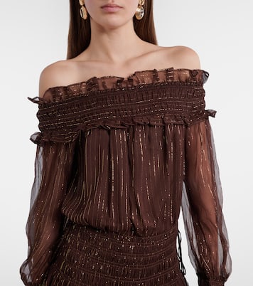 Shirred silk-blend georgette maxi dress | Self-Portrait