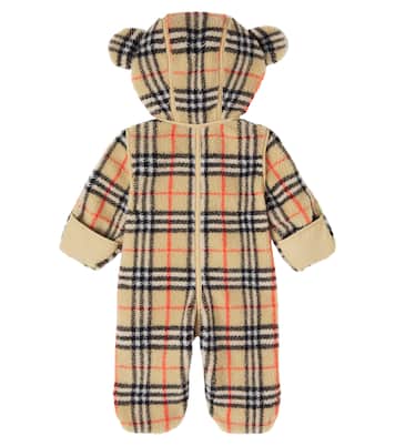 Baby Burberry Check hooded teddy onesie | Burberry Kids