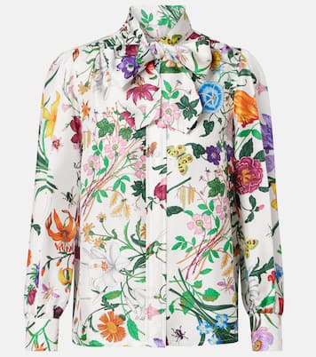 Floral tie-neck silk twill shirt | Gucci
