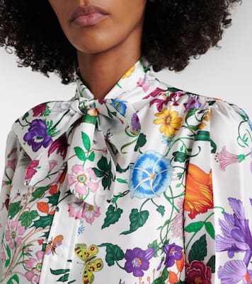 Floral tie-neck silk twill shirt | Gucci