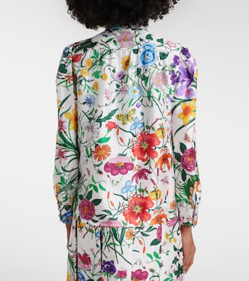 Floral tie-neck silk twill shirt | Gucci