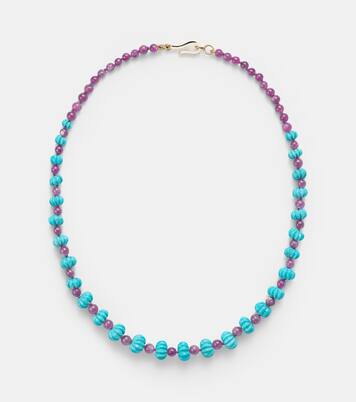Beaded necklace with turquoises and rubies | Ileana Makri