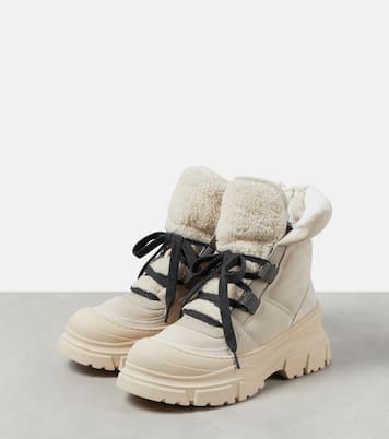 Shearling-lined suede lace-up boots | Brunello Cucinelli