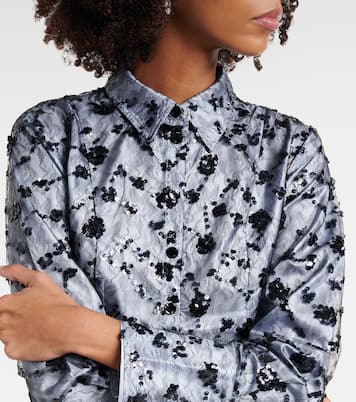Camicia cropped in pizzo con paillettes | Ganni
