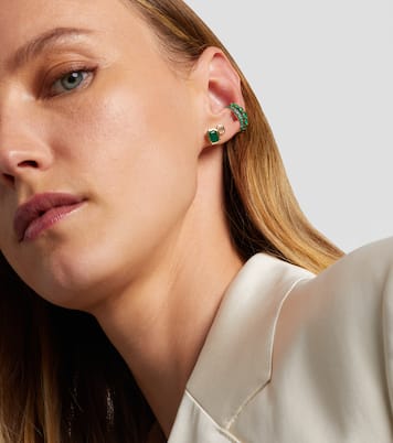 Two Step 18kt gold earrings with emeralds and diamonds | Shay Jewelry