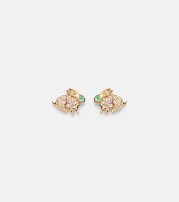 Bunny 18kt gold earrings with diamonds and emeralds | Anita Ko
