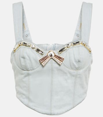 Crystal-embellished denim crop top | Area