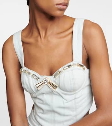 Crystal-embellished denim crop top | Area