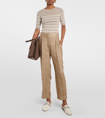 Mid-rise tapered linen pants | Brunello Cucinelli