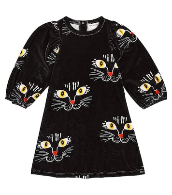 Abito Cat Face in velluto di cotone con stampa | Mini Rodini
