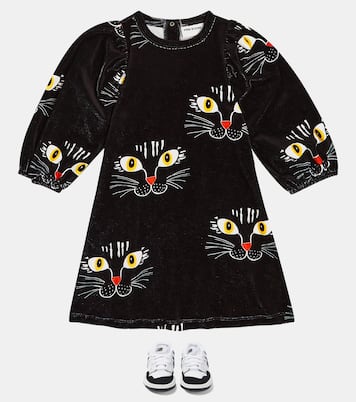 Abito Cat Face in velluto di cotone con stampa | Mini Rodini