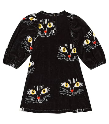 Abito Cat Face in velluto di cotone con stampa | Mini Rodini