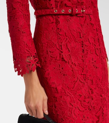 Belted lace midi dress | Monique Lhuillier