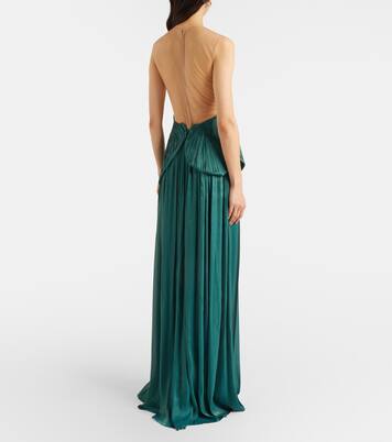 Serenne trompe l'œil pleated lamé gown | Costarellos