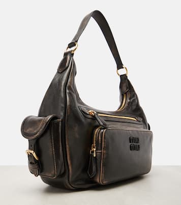 Distressed leather shoulder bag | Miu Miu