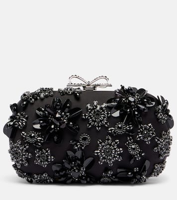Crystal-embellished floral satin clutch | Self-Portrait