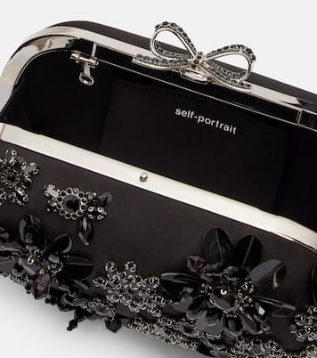 Crystal-embellished floral satin clutch | Self-Portrait