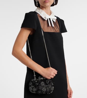 Crystal-embellished floral satin clutch | Self-Portrait