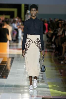 Jupe midi en laine à ornements | Prada