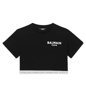 Camiseta en jersey de algodón cropped | Balmain Kids