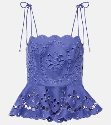 Pop embroidered peplum linen top | Zimmermann