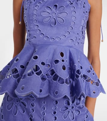 Pop embroidered peplum linen top | Zimmermann