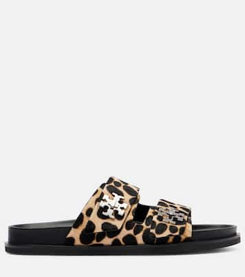 Turnlock leopard-print calf hair slides | Tory Burch