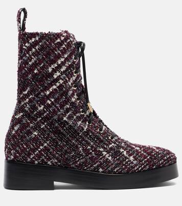 Ben 20 leather-trimmed tweed combat boots | Aquazzura