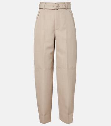 Belted high-rise wool straight pants | Bottega Veneta
