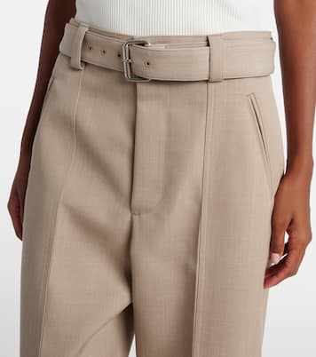 Belted high-rise wool straight pants | Bottega Veneta
