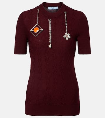 Embellished knitted virgin wool T-shirt | Prada