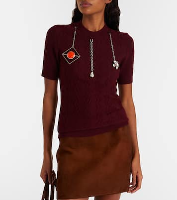 Embellished knitted virgin wool T-shirt | Prada