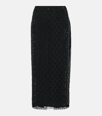Jupe midi GG en tulle à cristaux | Gucci