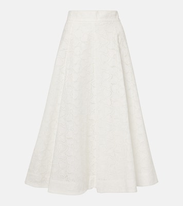Gonna midi Crush Embroidered in lino | Zimmermann