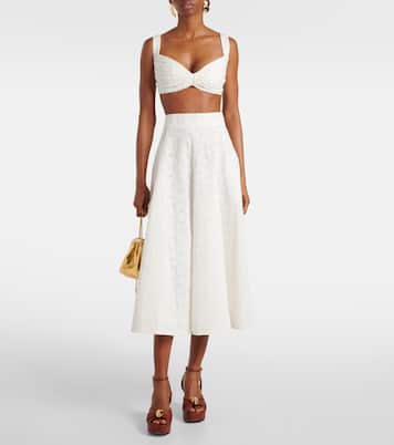 Gonna midi Crush Embroidered in lino | Zimmermann