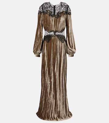 Robe longue Senna en velours et dentelle | Costarellos