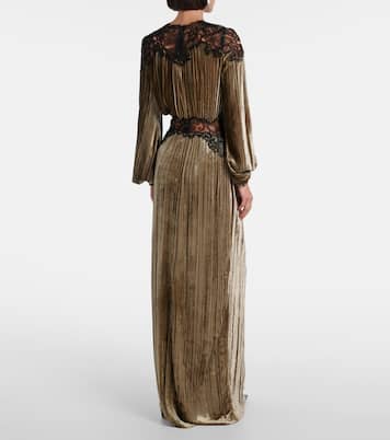 Robe longue Senna en velours et dentelle | Costarellos