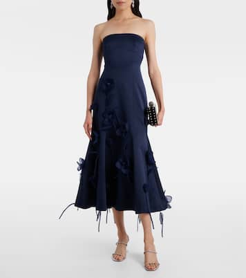 Floral-appliqué satin midi dress | Rotate