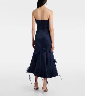 Floral-appliqué satin midi dress | Rotate