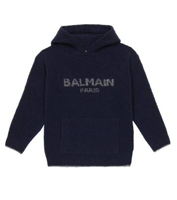 Logo wool-blend teddy hoodie | Balmain Kids